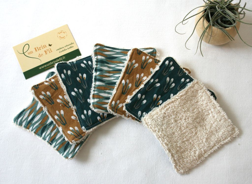 lingettes lavables (lot de 7) - assortiment fleurs fond vert  2