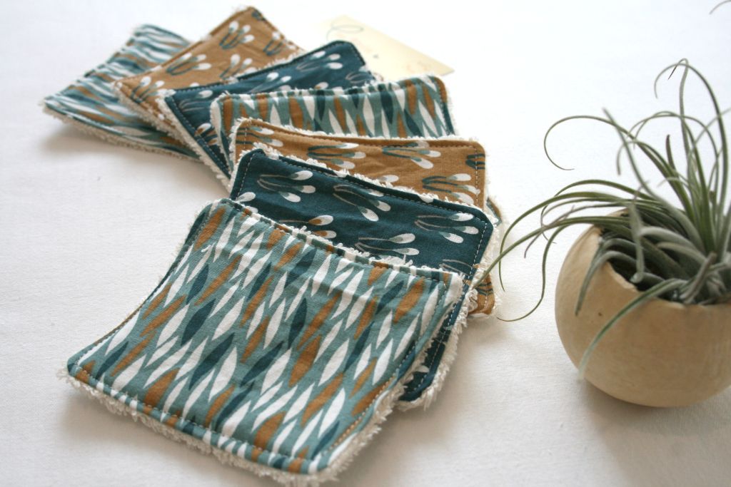 lingettes lavables (lot de 7) - assortiment fleurs fond vert  3