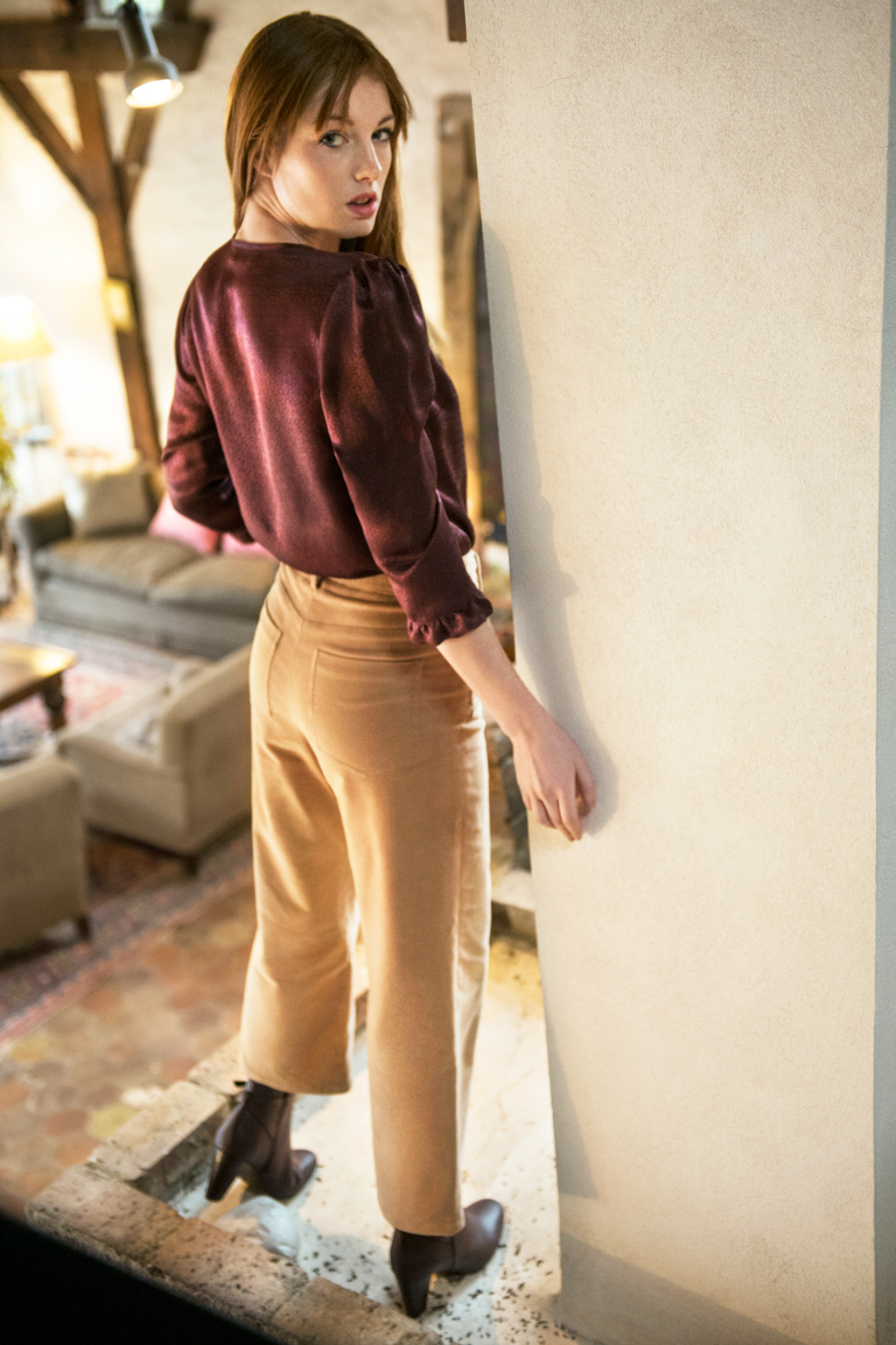 svetlana k paris pantalon taille haute beige velours côtelé coton biologique label gots