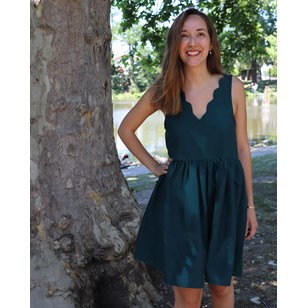 Robe froncée verte forêt en coton bio - Plusieurs longueurs