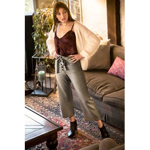 Pantalon taille haute 7/8 en laine upcyclée