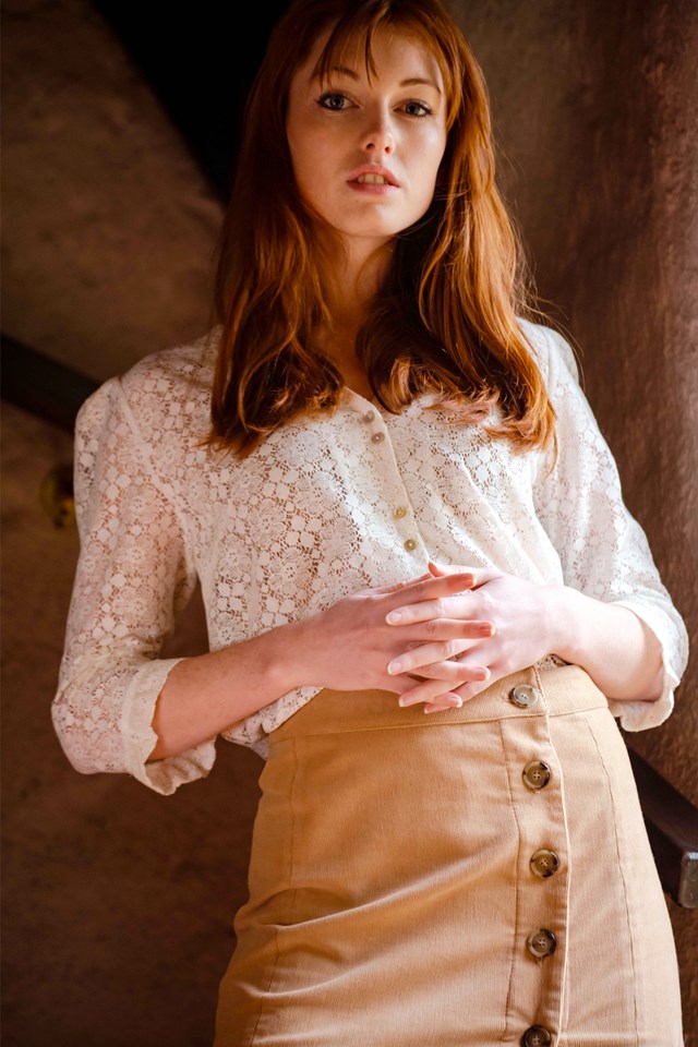 svetlana k paris jupe portefeuille midi beige velours côtelé coton bio fabriqué en France