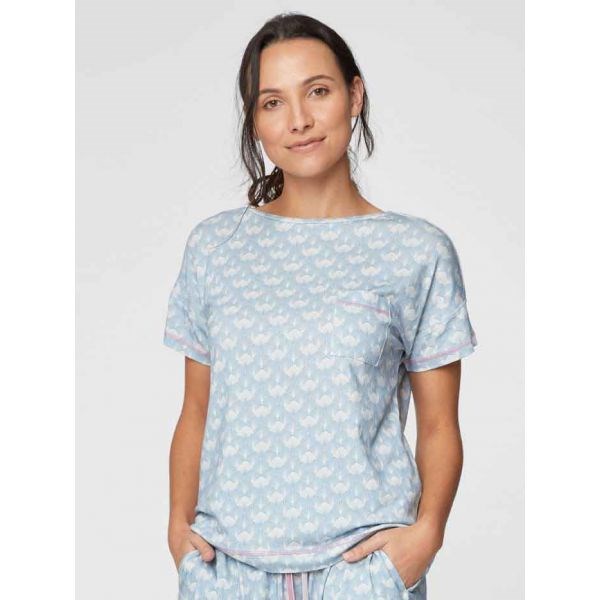 Haut de pyjama pour femme en chanvre et coton bio - BLEU 2