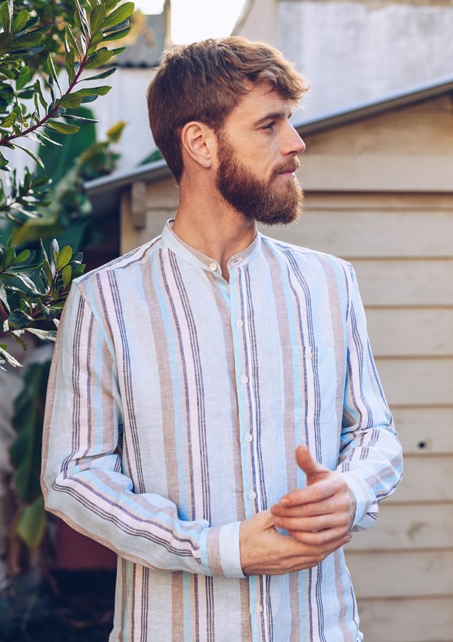 Chemise MONTLILIN - Bleu beige rayures 3