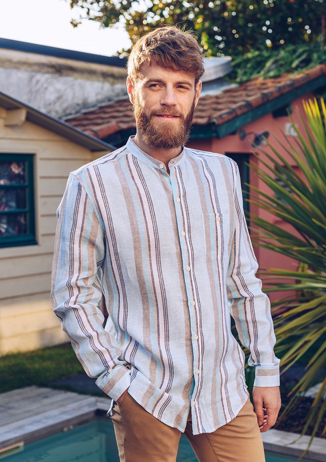 Chemise MONTLILIN - Bleu beige rayures 4