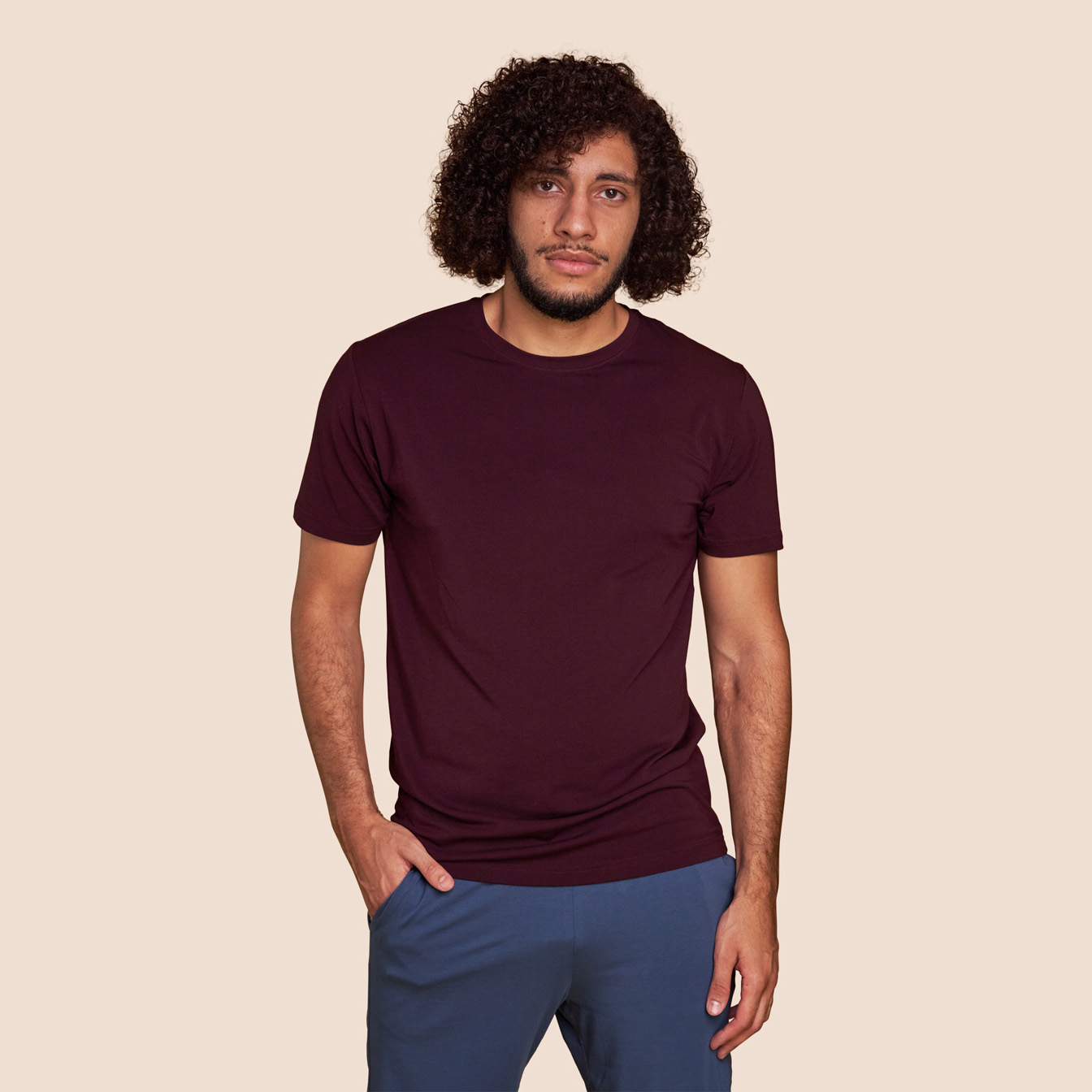 T-shirt lie de vin manches courtes homme