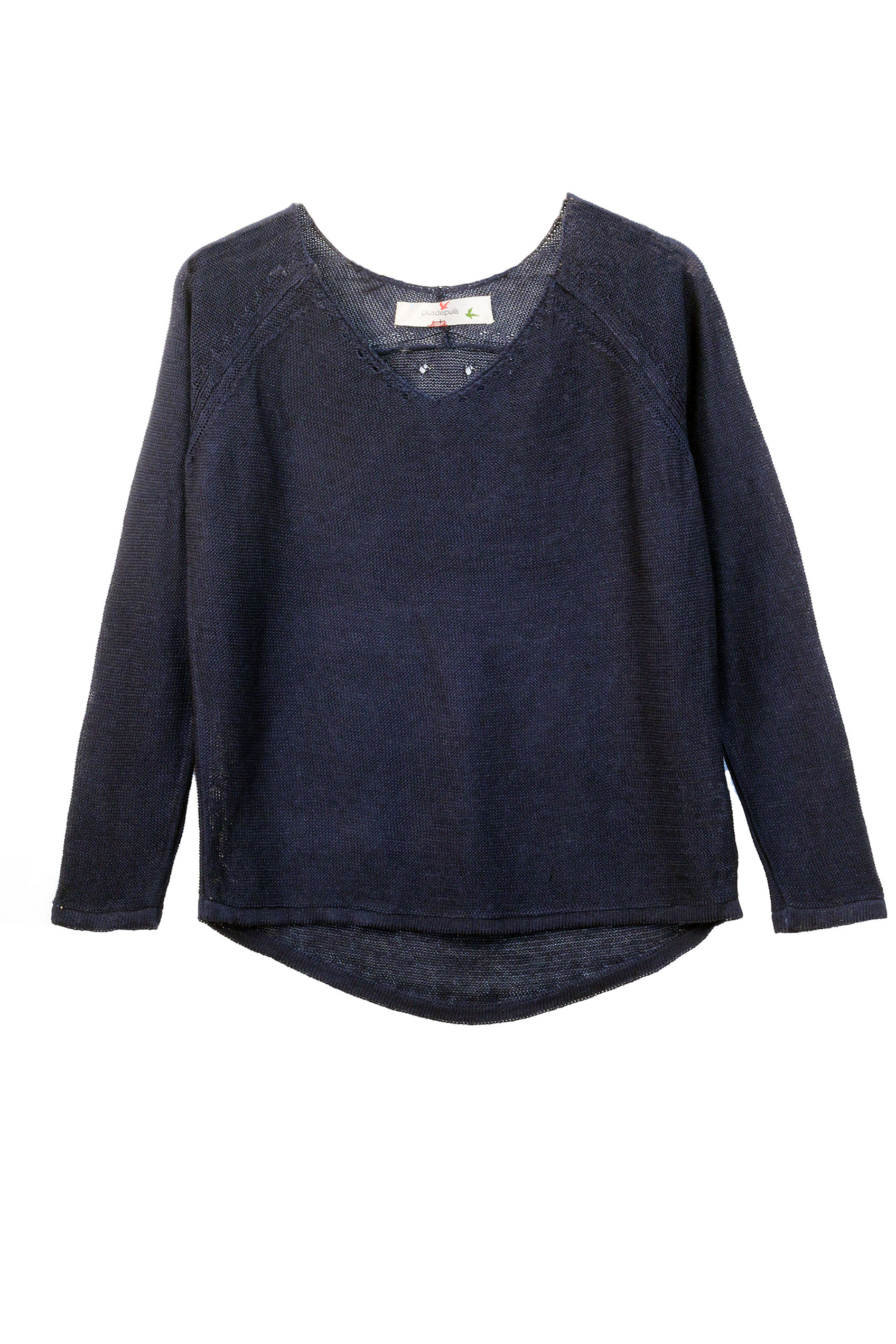 Pull persil col V 100% lin  - bleu jean 6