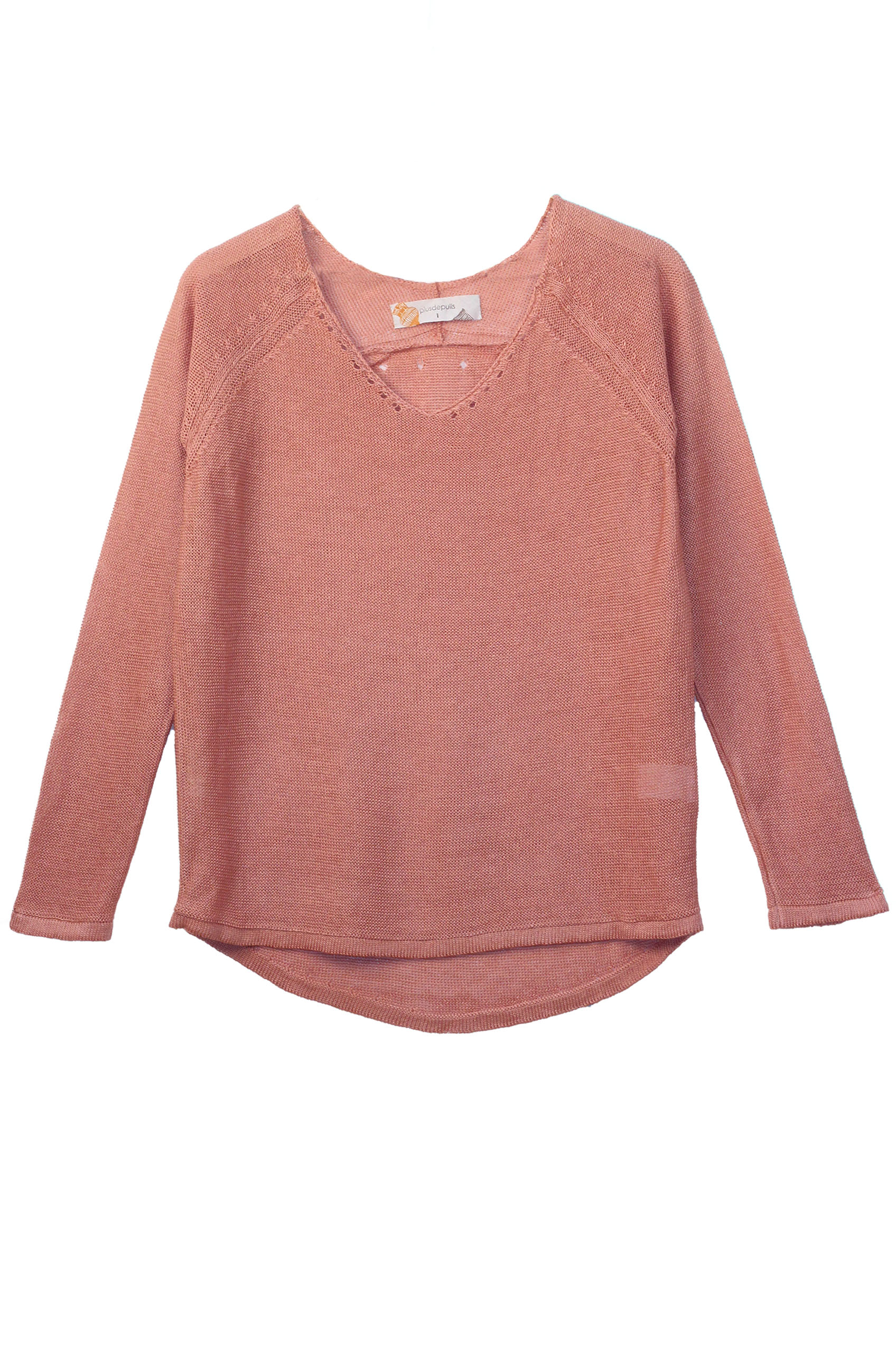 Pull persil col V 100% lin  - bleu jean 4