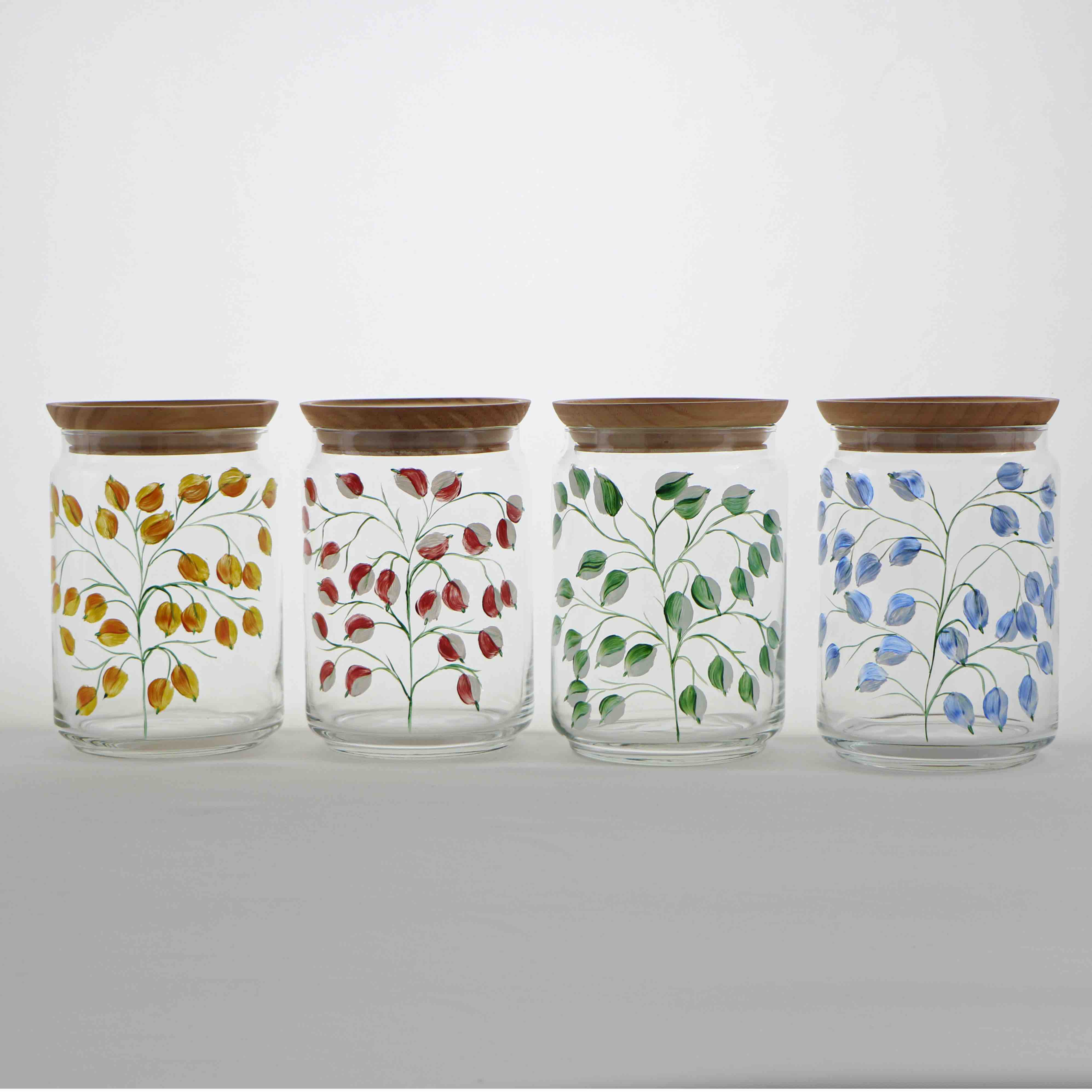 Bocal en verre peint à la main - Glycine Rouge - 1L 2