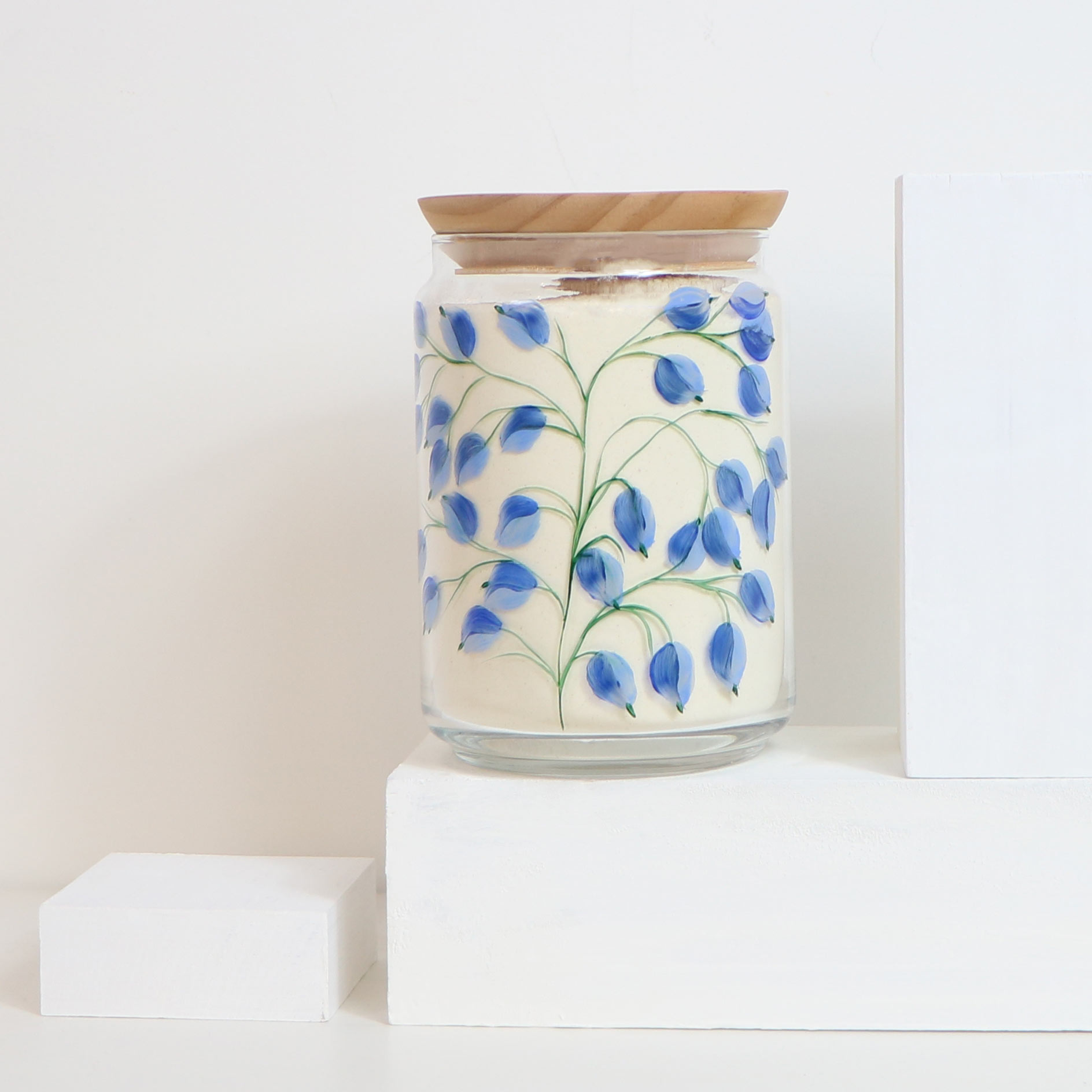 Bocal en verre peint à la main - Glycine Bleue - 1L 2