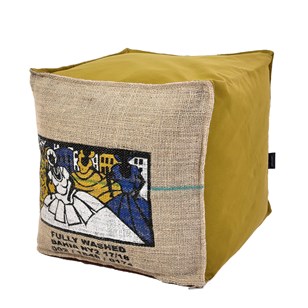 Pouf Cube Toile de Jute recylée et tissu Moutarde