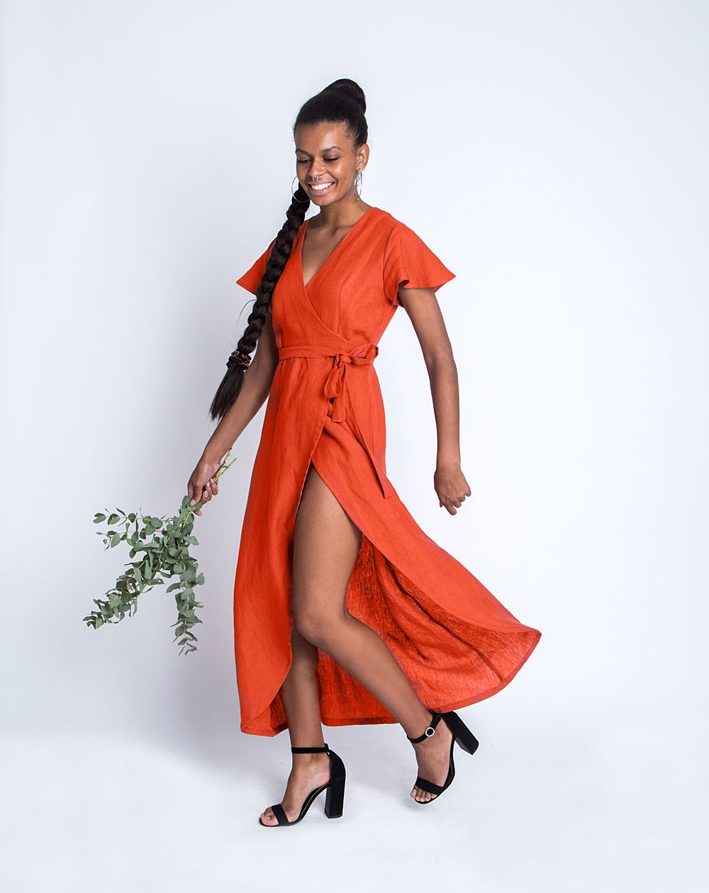 Robe en lin orange sale