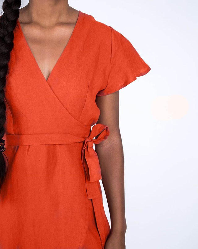 Zody robe longue en lin orange made in France écoresponsable