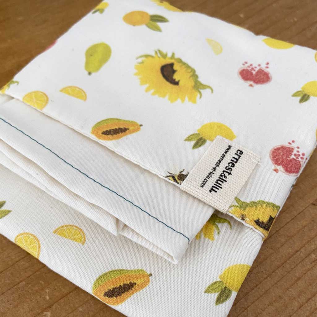 pochette pour mouchoirs lavables bio ernest&lulu - coloris agrumes et tournesols