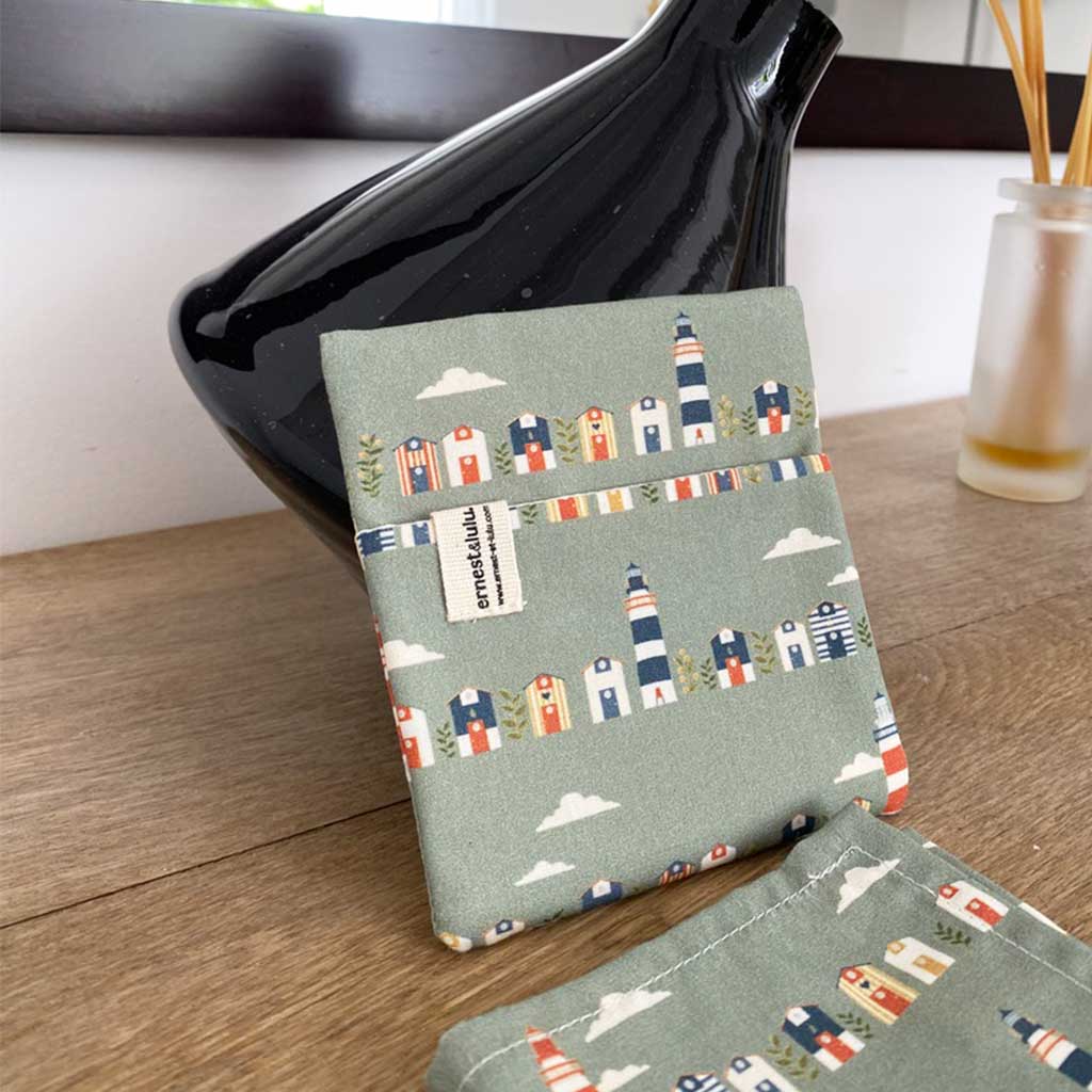 pochette pour mouchoirs lavables bio ernest&lulu - coloris cabanes de plage