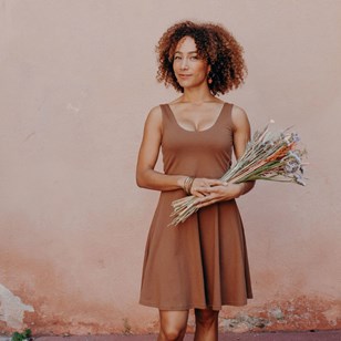Robe patineuse caramel _ Coton bio surcyclé _ Mme Alouette
