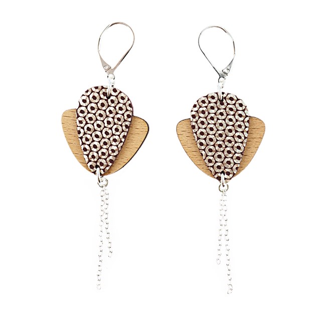 Boucles d'oreilles en bois et cuir Magnolia Mordoré 4