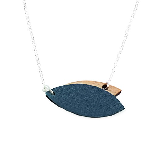 Collier en bois et cuir MINI PETALE Marine