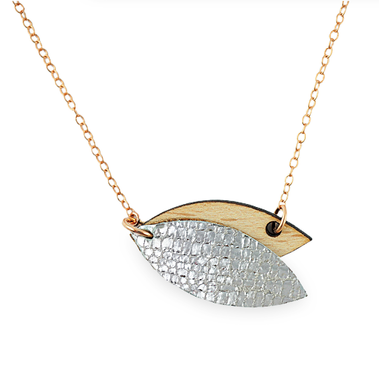 Collier en bois et cuir MINI PETALE Cristal 3