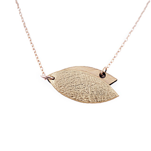 Collier en bois et cuir MINI PÉTALE Or 3