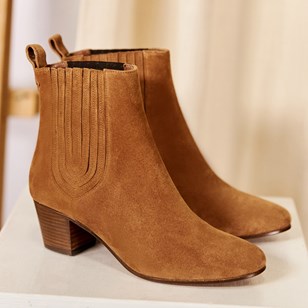 Bottines Cécile -  Cuir Velours Noisette