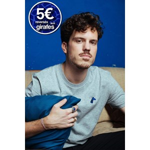 T-shirt coton bio brodé gris chiné - girafon bleu