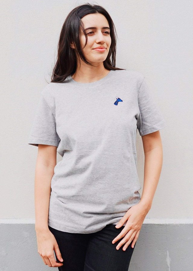 T-shirt coton bio brodé gris chiné - girafon bleu 2