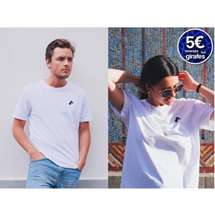 T-shirt coton bio brodé blanc - girafon bleu