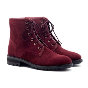 Bottines plates à lacets cuir daim bordeaux