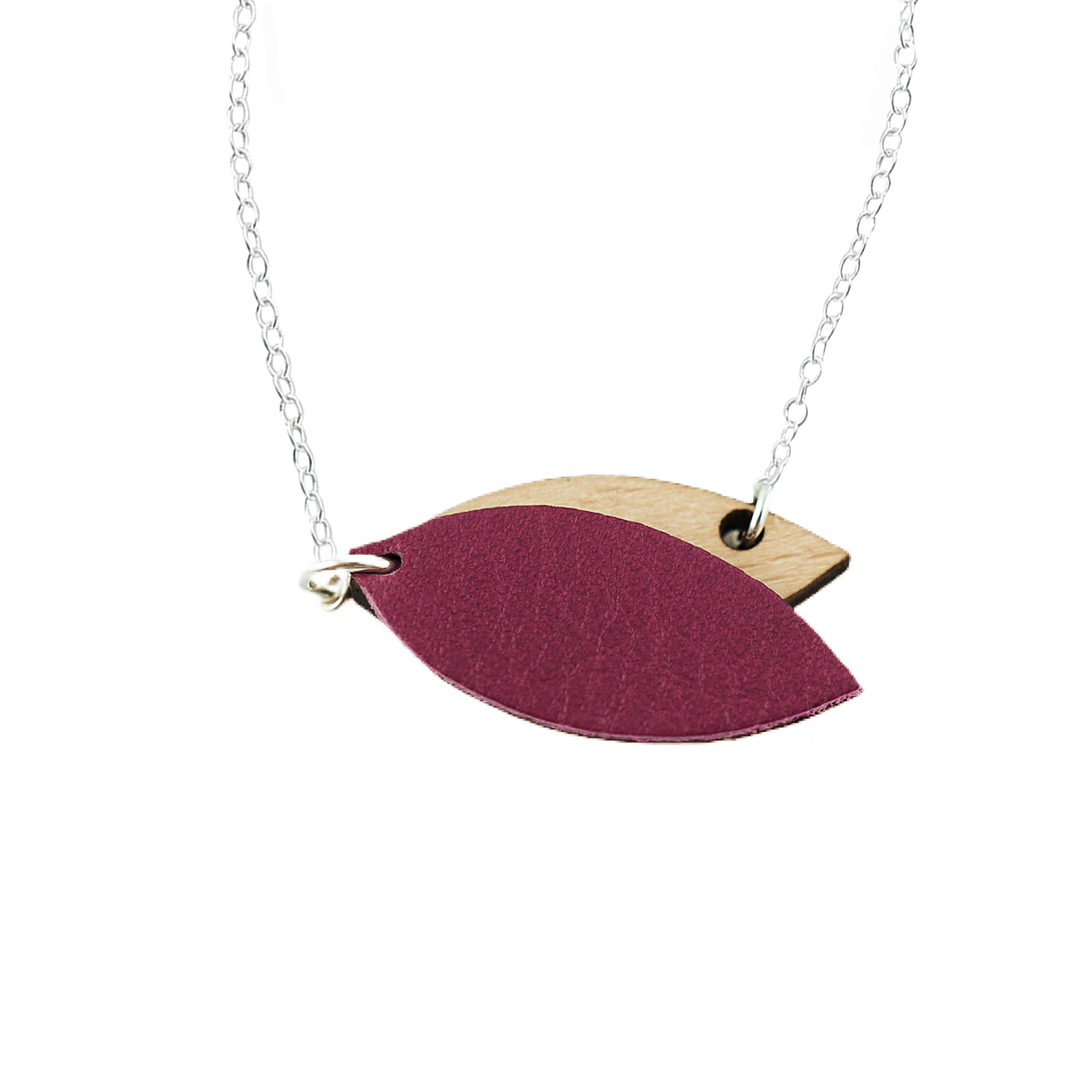 Collier en bois et cuir MINI PETALE Prune 3