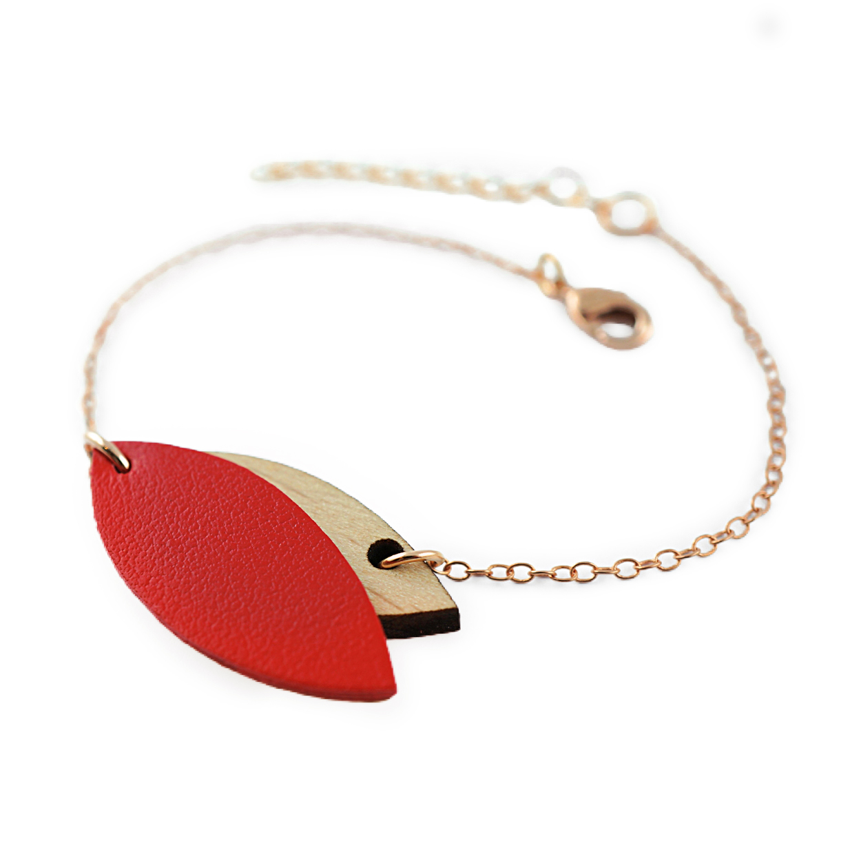 Bracelet en bois et cuir MINI PÉTALE Rouge 3
