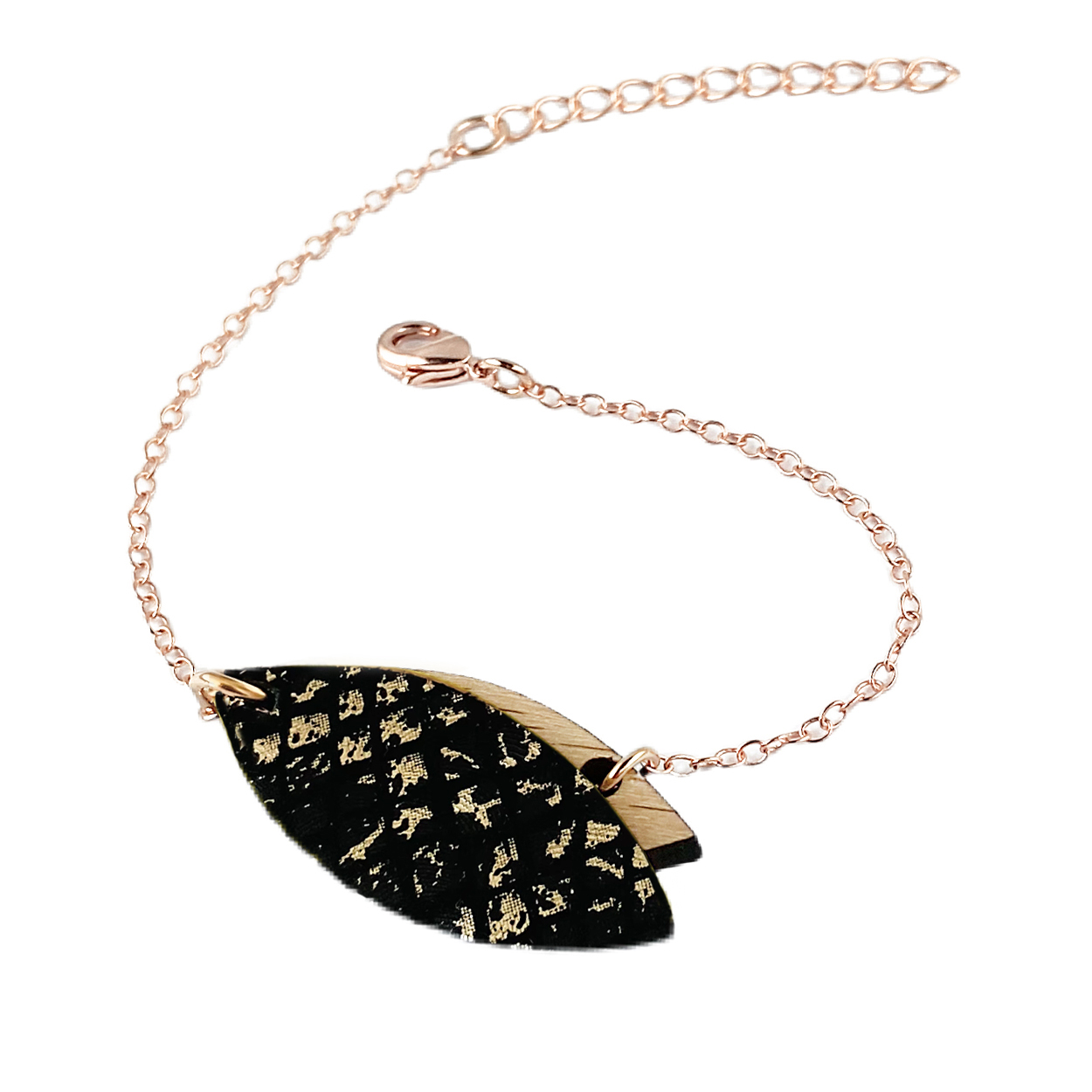 Bracelet en bois et cuir MINI PÉTALE Noir 7