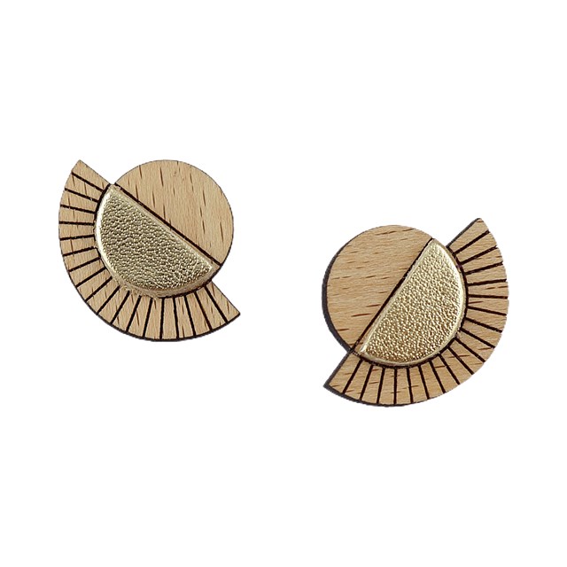 Puces d'oreilles en bois et cuir AZTÈQUE Or 4