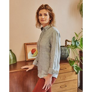 Chemise Boyfriend en lin épais à chevrons - Vert de gris 
