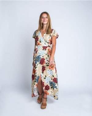 ROBE PORTEFEUILLE ZODY FEMME - 100% EcoVero imprimé fleurs beige