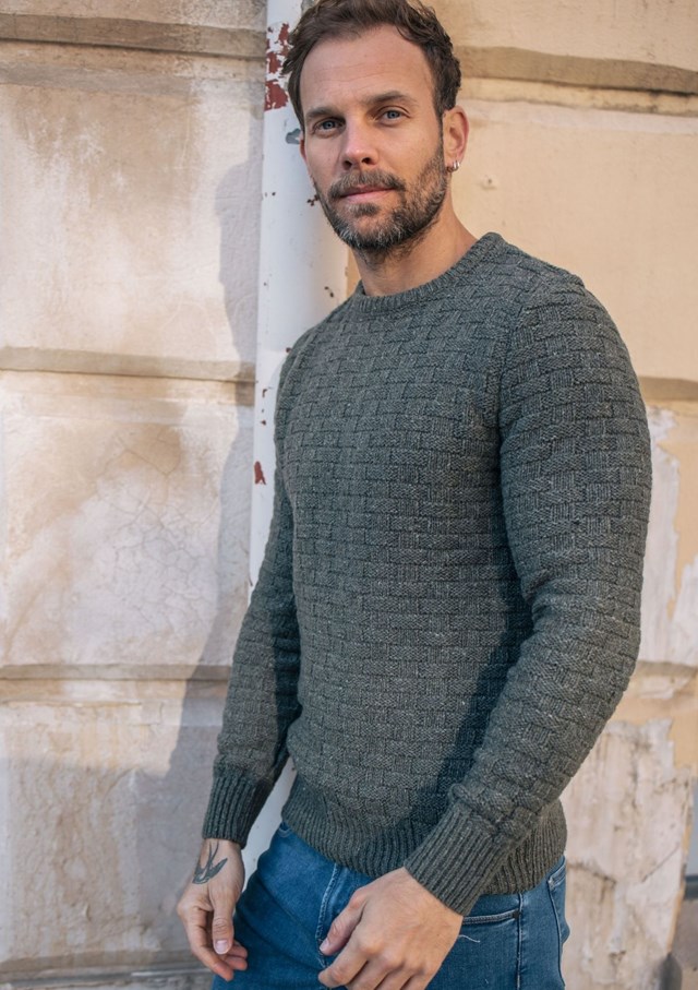 Pull DAMIER - Fibres recyclées - Made in France - Kaki 3