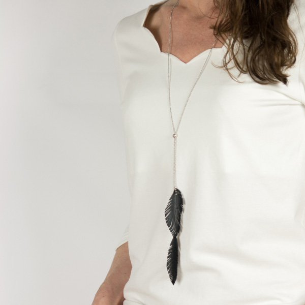 Sautoir plume en chambre à air et argent massif plaqué or ou argent 4