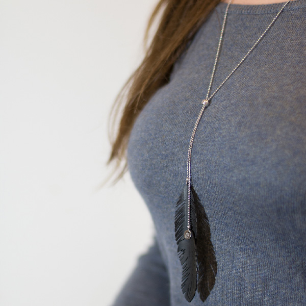 Sautoir plume en chambre à air et argent massif plaqué or ou argent 6