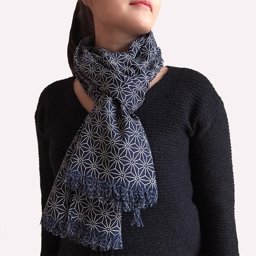 Echarpe coton indigo japonais artisanal