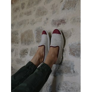 Chaussons homme en laine recyclée - Beige et Bordeaux - AW Slippers 