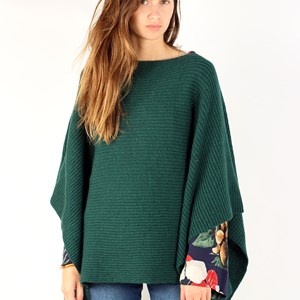 Poncho vert sapin en laine recyclée