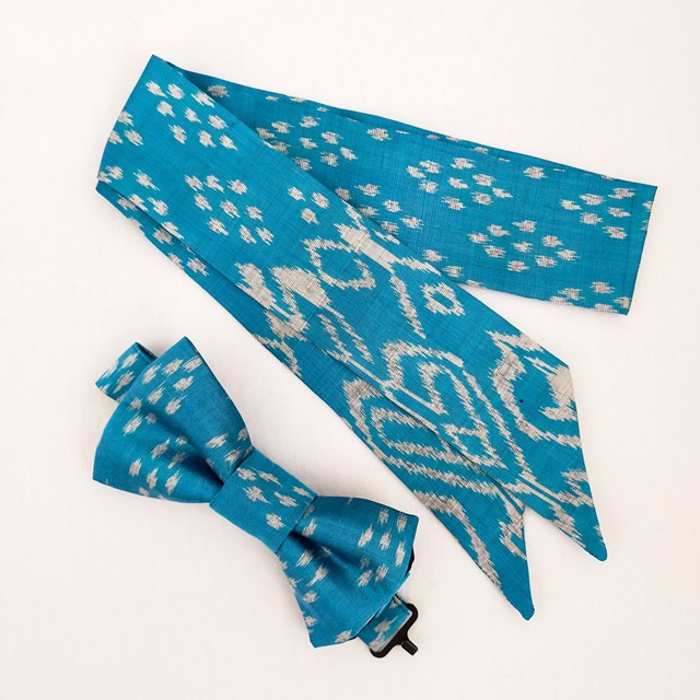 "Pack Elle & Lui" Noeud papillon & Mini Foulard - Bleu ikat 2