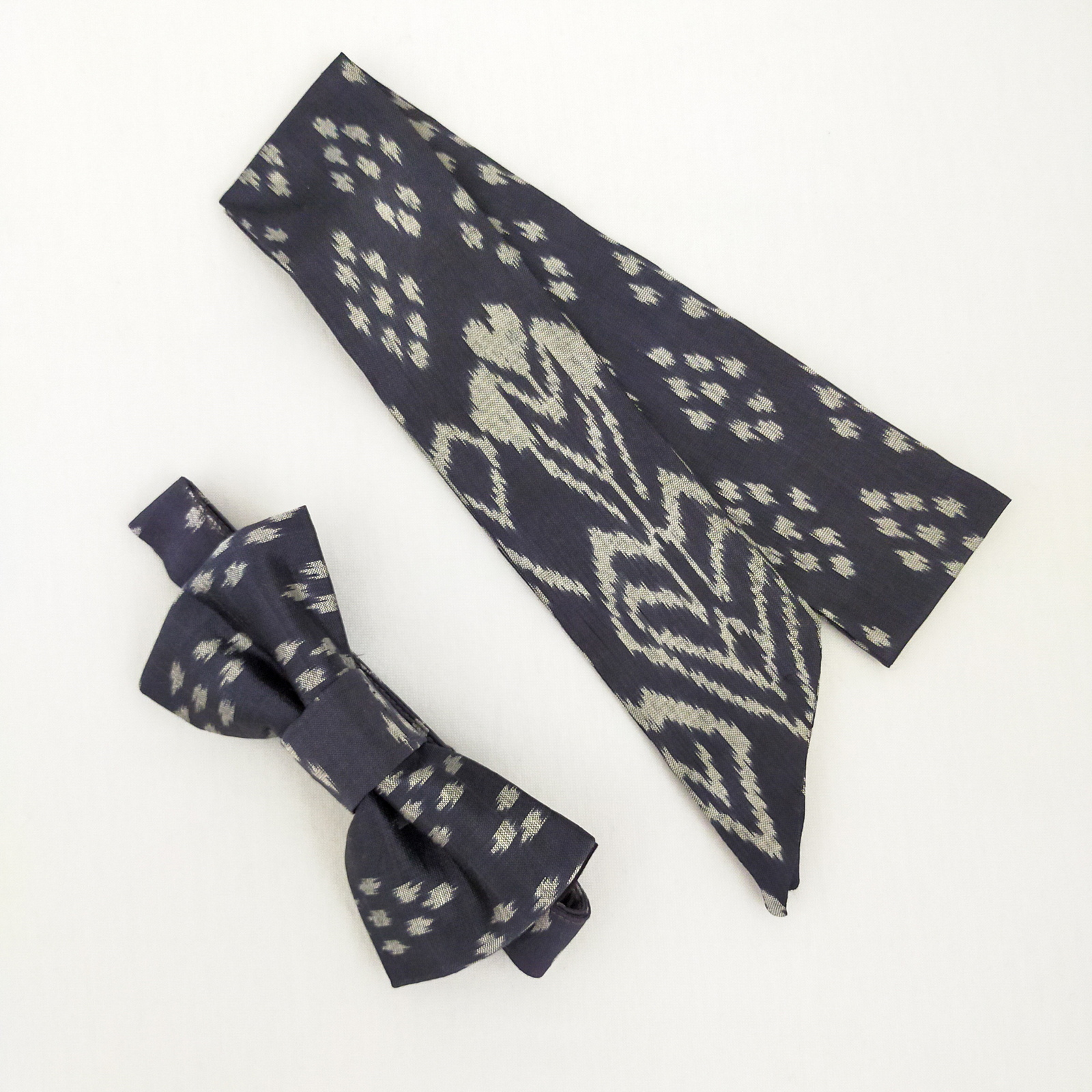 "Pack Elle & Lui" Noeud papillon & Mini Foulard - Gris ikat 2