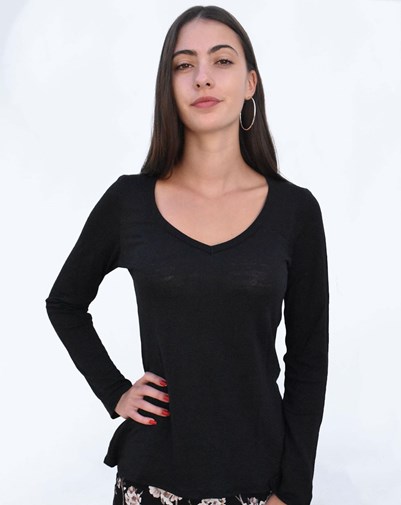 Zieza t-shirt col V manches longue coloris noir