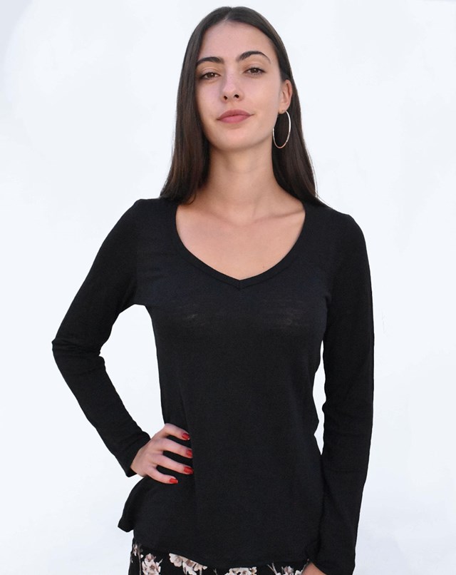Zieza t-shirt col V manches longue coloris noir 2