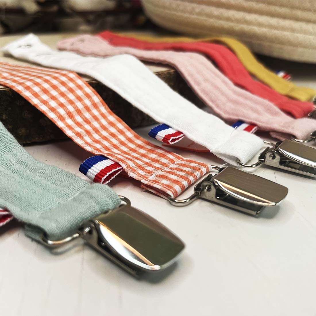 Attache Tétine en Coton Bio Teddy Vichy 2