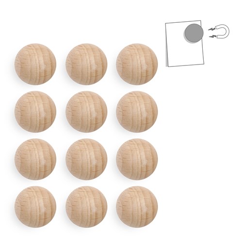 Lot de 12 boules magnétiques en bois : naturelles - en vrac