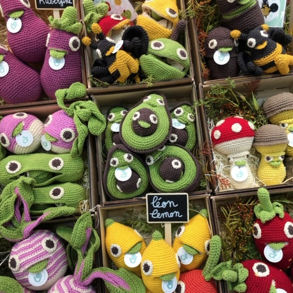 MAMAN AVOCAT ET SON BÉBÉ NOYAU - HOCHET POUR BÉBÉ EN COTON BIO 5