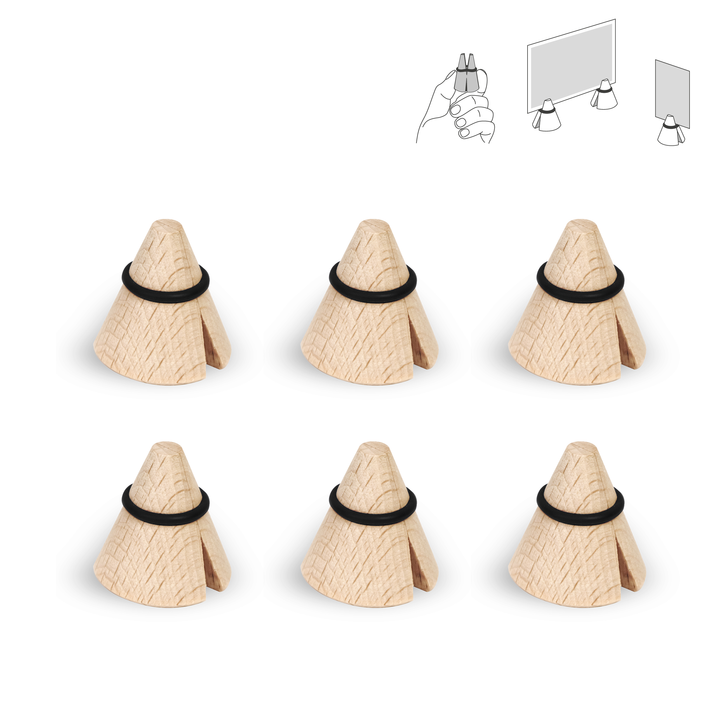 Lot de 6 pinces photo & mémo en bois "i-cone" : noir - en vrac 2