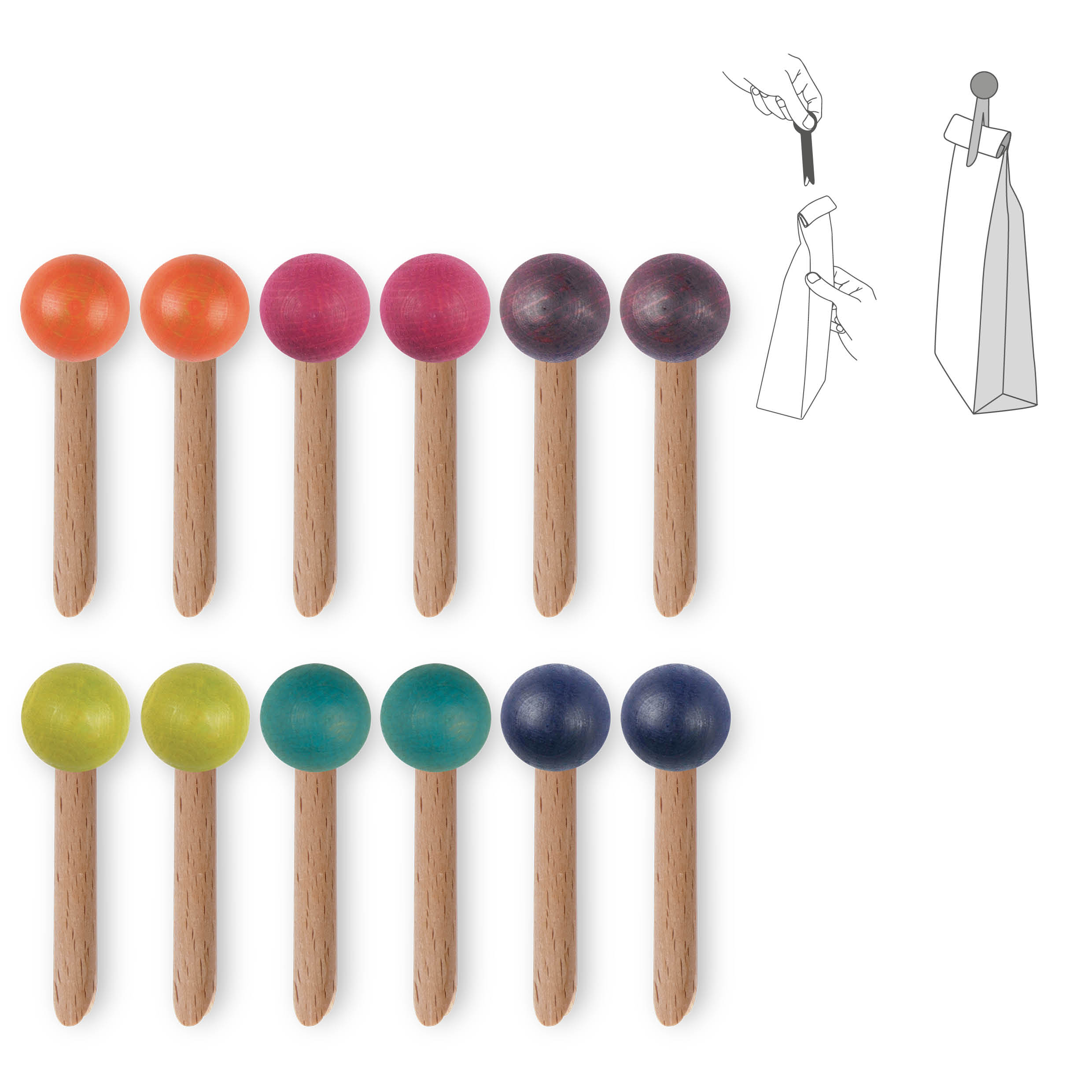 Lot de 12 pinces à sachet en bois "pince-mi" : couleurs - en vrac 2